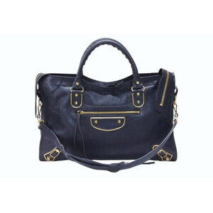 BALENCIAGA Metallic City Shoulder Bag Navy Blue
